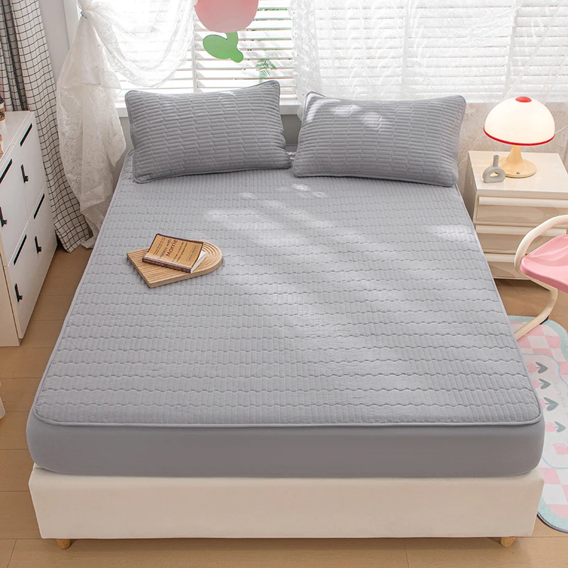 Quilted Thicken Bed Fitted Sheet Lemon Cotton Pad Protector Soft Durable Mattress Cover Bedding Without Pillowcase 140/160x200cm