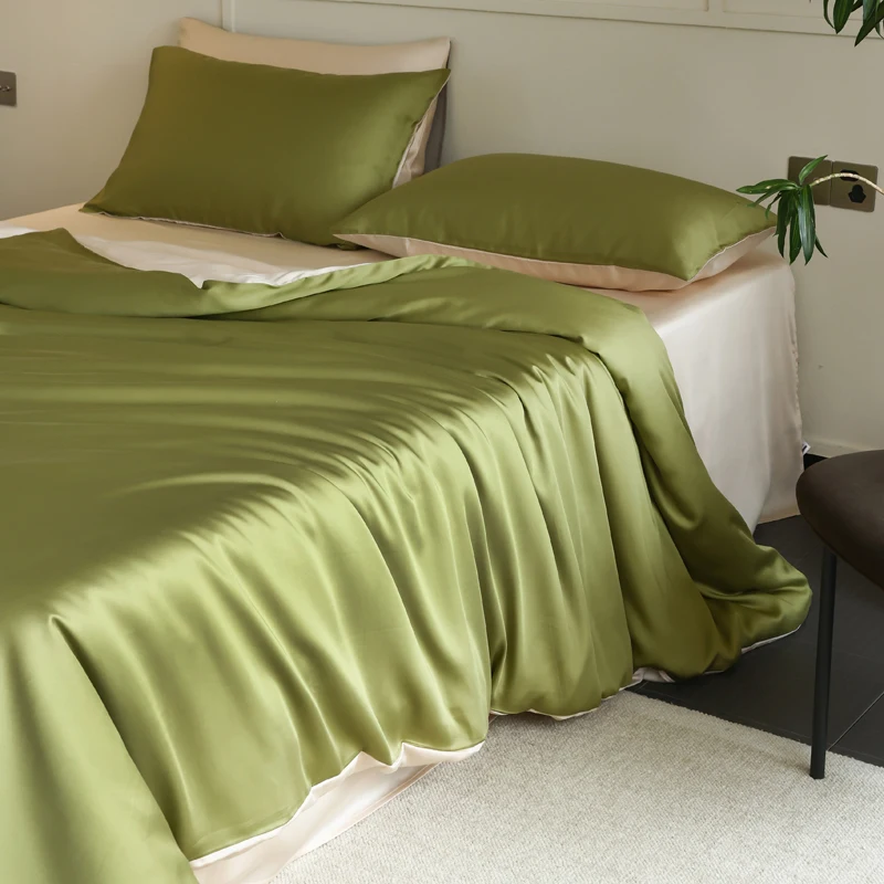 Mulberry Silk Bedding Set Twin Full Queen Size Duvet Cover Set with Quilt Cover Flat Sheet Pillowcase Luxurious Smooth Bed Sheet