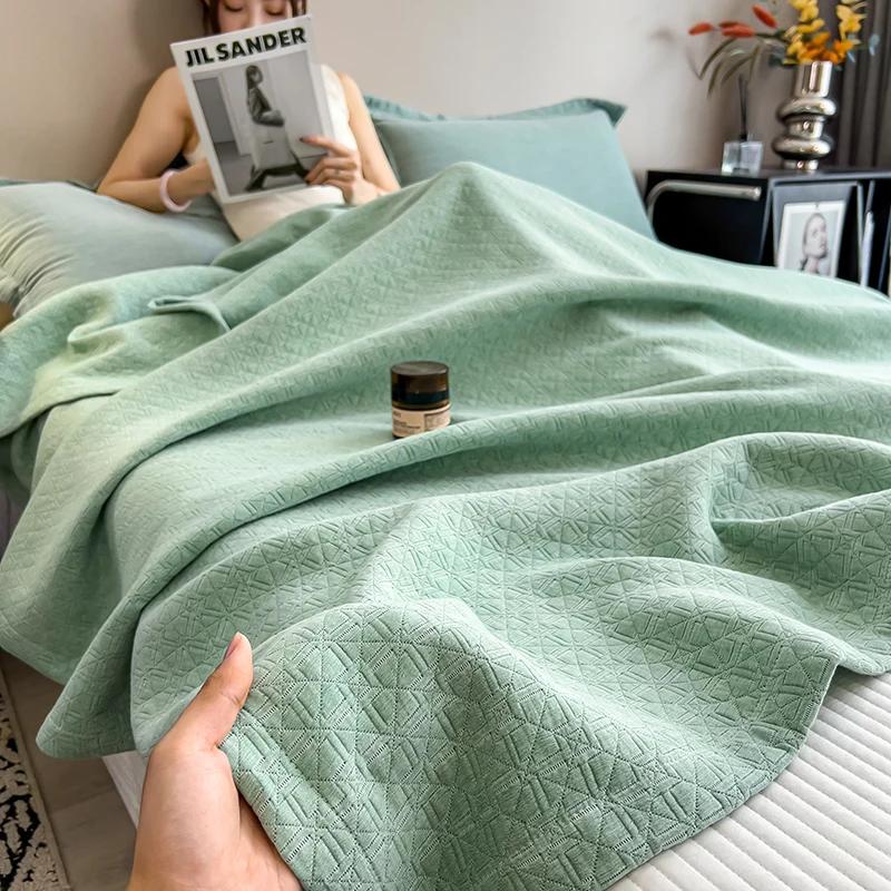 Luxury 100% Cotton Throw Blanket for Single Queen King Bed All Season Pure Cotton Blankets Cozy Soft Breathable Thermal Blankets