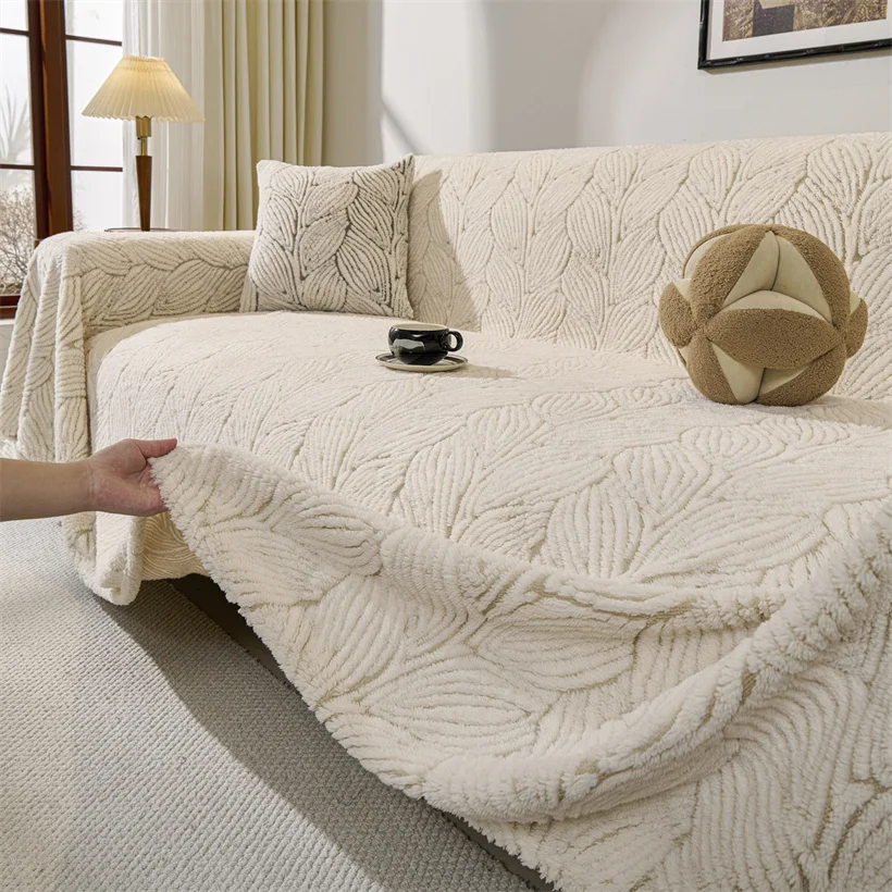 Sofa Towel with Full Coverage Ins Cream Style Plush Fleece Camping Blanket Sofa Cushion Cover Thick Warm Universal All Inclusive