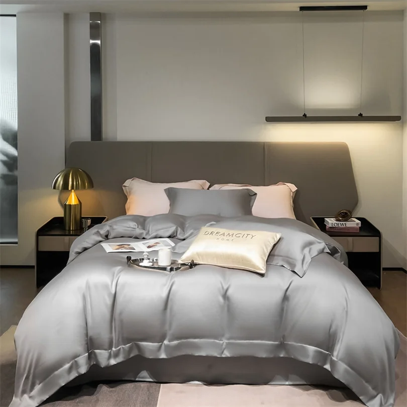 100% Organic Bamboo Bedding Set with Duvet Cover Fitted/Flat Sheet Pillowcase Luxury Silky Bedsheet Bed Linens Queen King Size