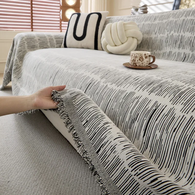 Minimalism Jacquard Chenille Sofa Towel Mat with Tassels Double Sides for Living Room Camping Travel Large Blanket Couch Cushion