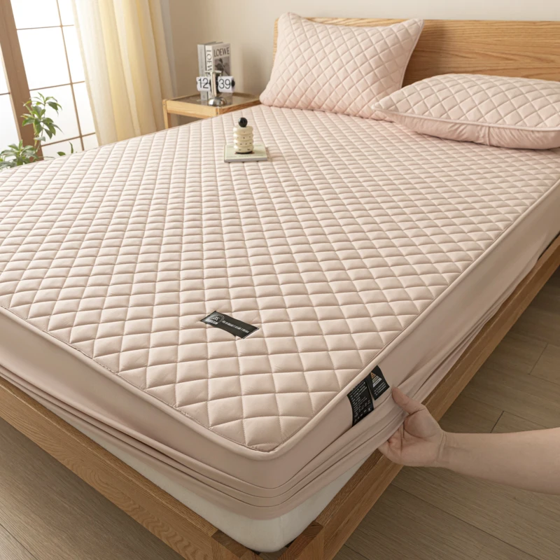 WASART Waterproof Quilted Mattress Protector Cover Elastic Fitted Sheet Style Couple Bed Protection Pad King Size Hypoallergenic