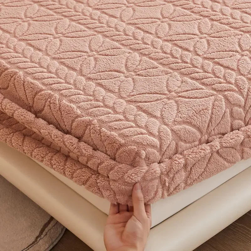 WASART Soft winter coral fleece fitted sheet elastic mattress protector cover warm plush bed linen luxury double bed king size