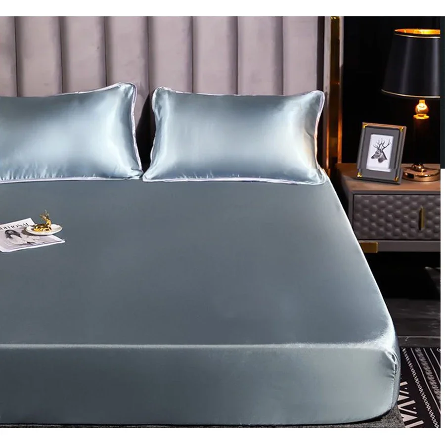WASART Washable satin rayon fitted sheet elastic mattress cover summer bedspread single double bed linens 2 people bedsheet 150