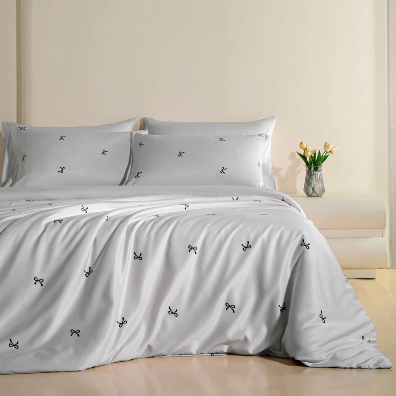 Minimalist Washed Silk Duvet Cover Set with Bed Sheet Pillowcase Silky Satin Bedding Set Luxury Twin Full Queen King Bed Sets