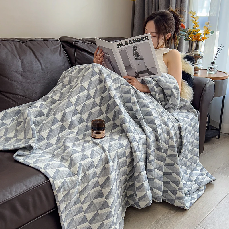 Pure Cotton Throw Blanket Soft Muslin Throws Blankets for Couch, Sofa, Bed Luxury Lightweight Boho Large Summer Blanket Quilt