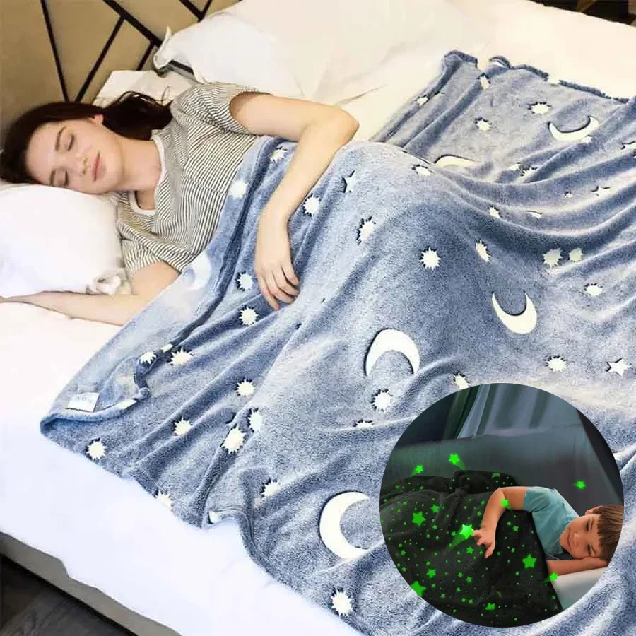 WASART Soft flannel glow in the dark blanket child gift winter warm velvet fleece magic throw blanket for bed sofa bedspread