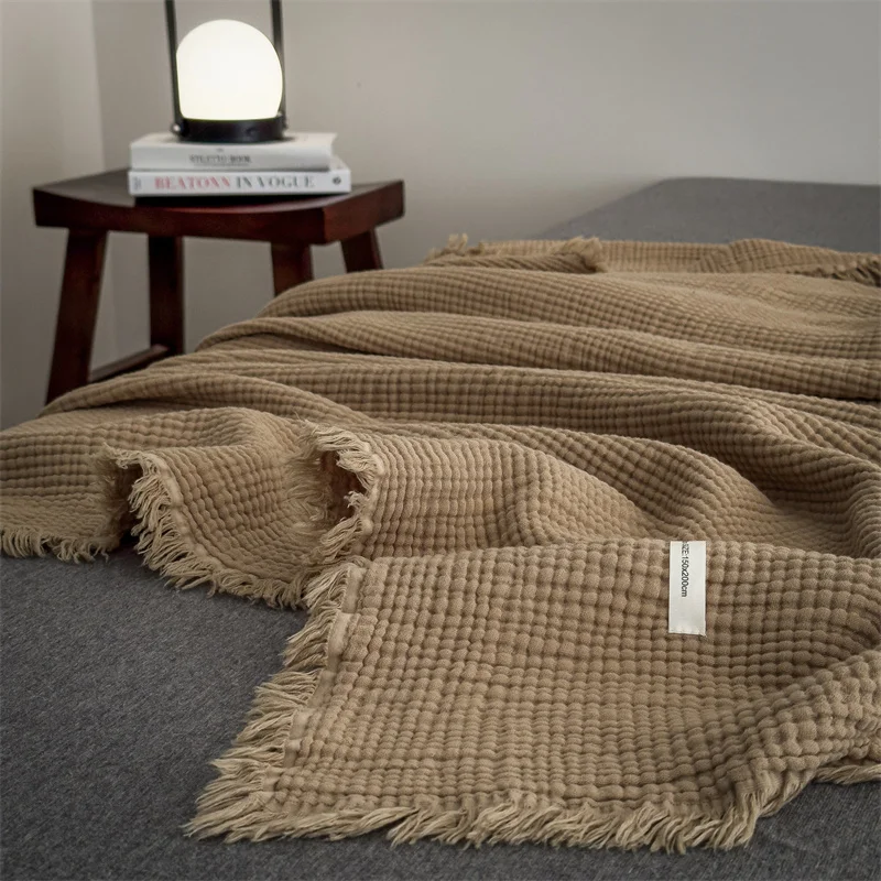 WASART With tassels pure cotton twel muslin quilt thin throw blanket bed sofa  couple luxury double bed summer bedspread 150x200