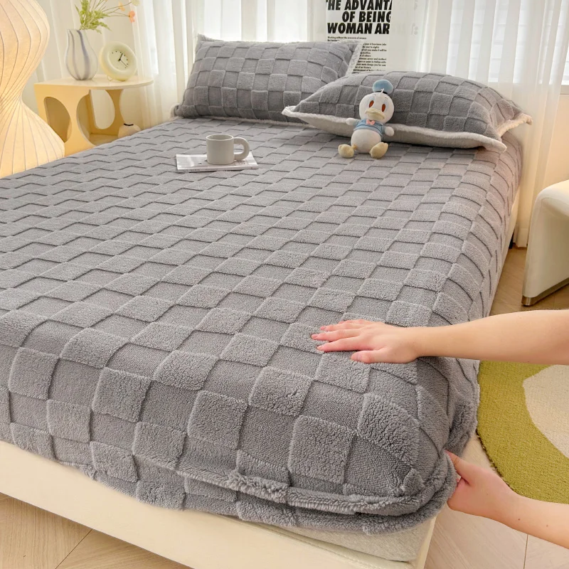 Winter Warm Fitted Bed Sheet Taff Velvet Fleece Bed Linen Single/Double/King/Queen Size Plush Mattress Cover Thick Bed Cover