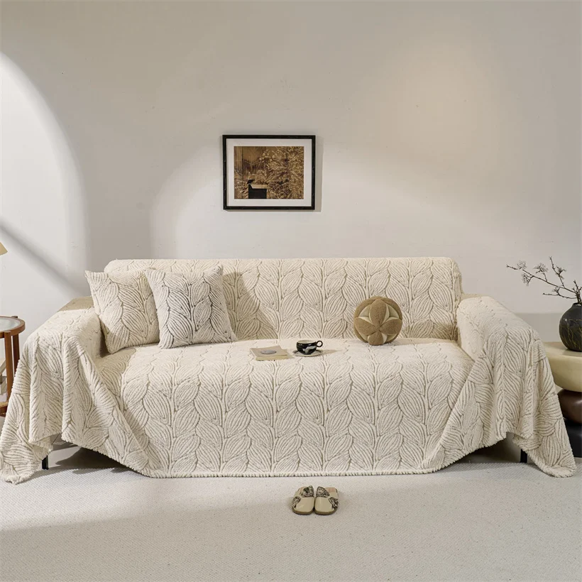 Sofa Towel with Full Coverage Ins Cream Style Plush Fleece Camping Blanket Sofa Cushion Cover Thick Warm Universal All Inclusive
