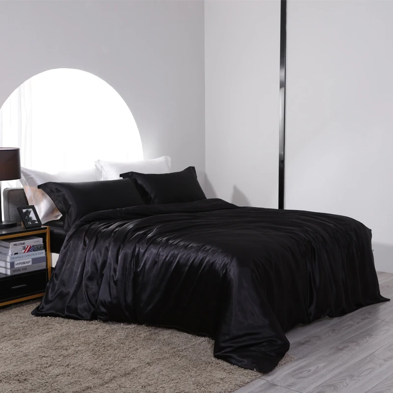 Blend Mulberry Silk Luxury Bedding Set Fitted & Flat Sheet Silky Duvet Cover Pillowcase for Home Hotel Premium Queen King Size