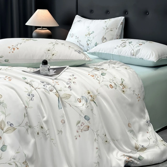 Luxury Organic Bamboo Silky Bed linens Bedding Set Vintage Flat Bed Sheet Double Queen King Duvet Cover Pillowcases Rural Style