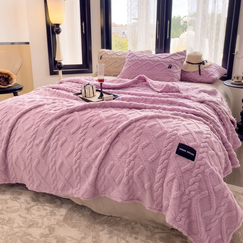 WASART Soft warm yellow flannel plaid blanket autumn winter velvet fleece stitch fluffy thick bed linen sofa throw big bedspread