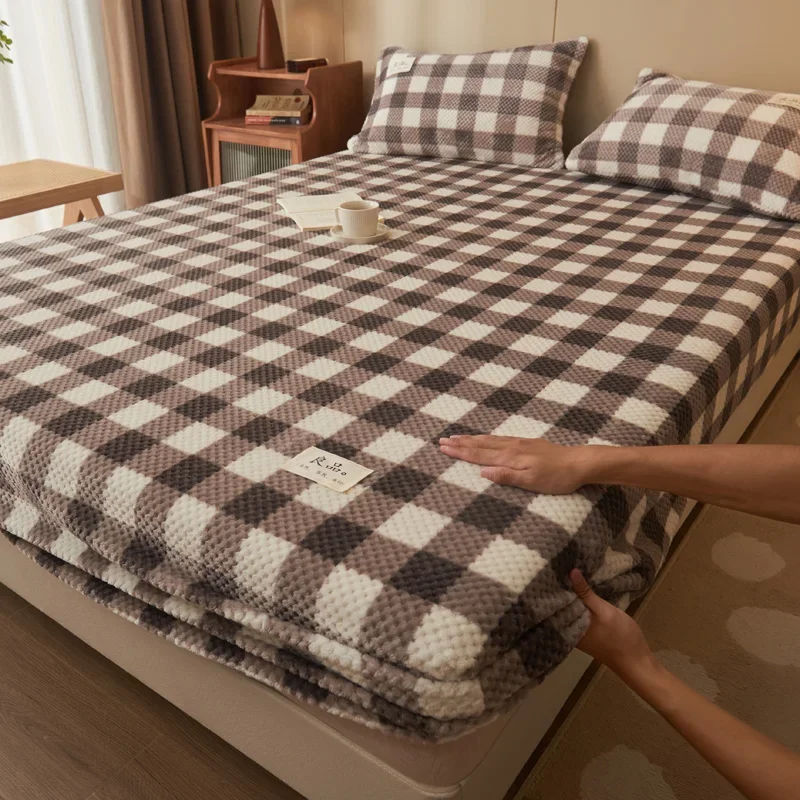 WASART Winter warm coral fleece fitted sheet elastic mattress cover 150x200 fluffy plush bed linen luxury double bed king size