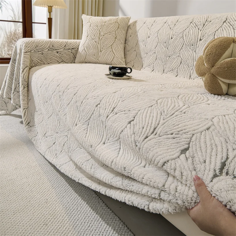 Sofa Towel with Full Coverage Ins Cream Style Plush Fleece Camping Blanket Sofa Cushion Cover Thick Warm Universal All Inclusive