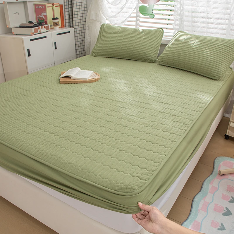 Quilted Thicken Bed Fitted Sheet Lemon Cotton Pad Protector Soft Durable Mattress Cover Bedding Without Pillowcase 140/160x200cm