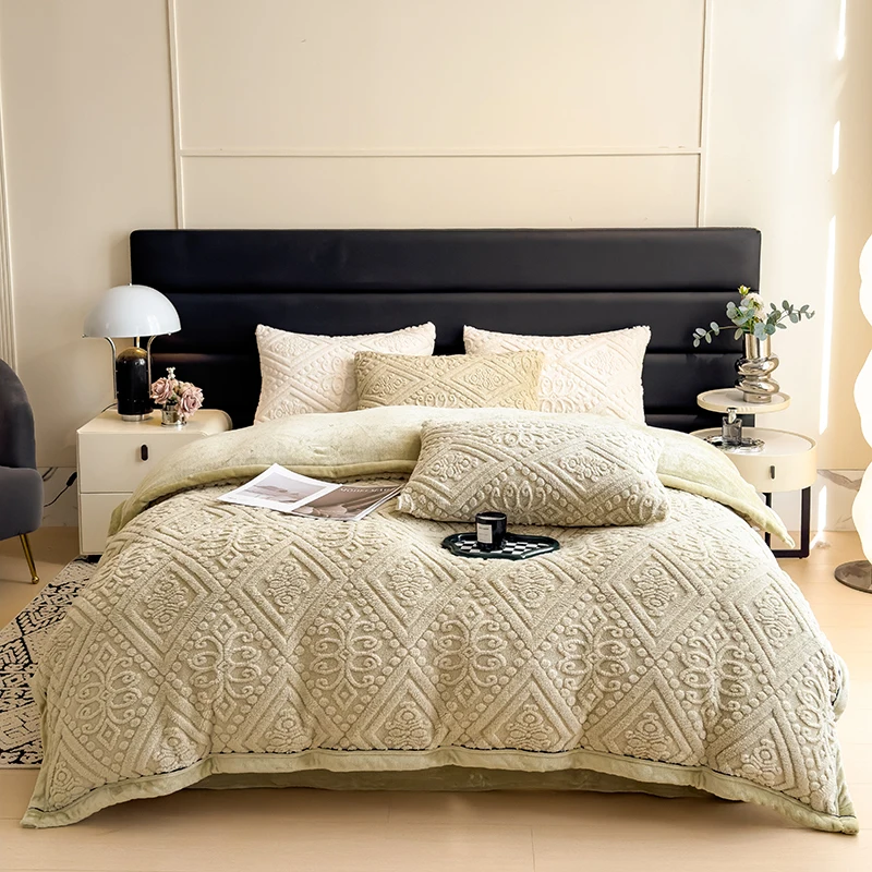 Solid Color Milk Velvet 4pcs Bedding Set with Quilt Cover Bed Sheet Pillowcase Luxury Thick Warm Duvet Cover Set Soft Bed Sets