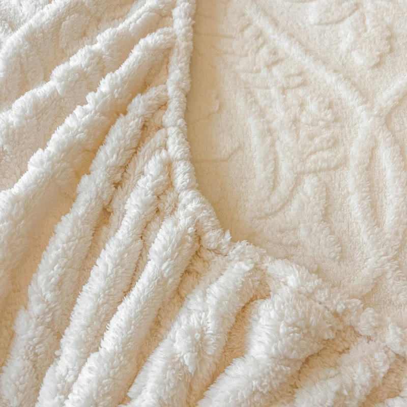 WASART Soft warm coral fleece fitted sheet elastic mattress protector cover retro jacquard winter fluffy plush bed linen 180x200