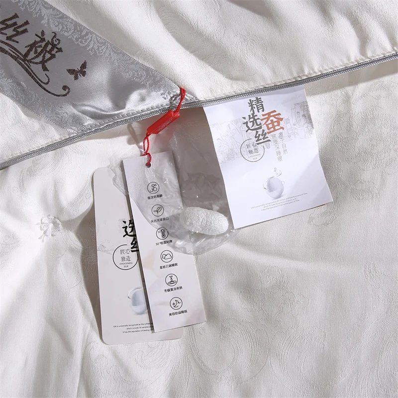 Luxury Mulberry Silk Quilt Comforter All Season Bed Blanket Jacquard 100% Silk Filling Quilts with 100% Cotton Cover Queen Duvet