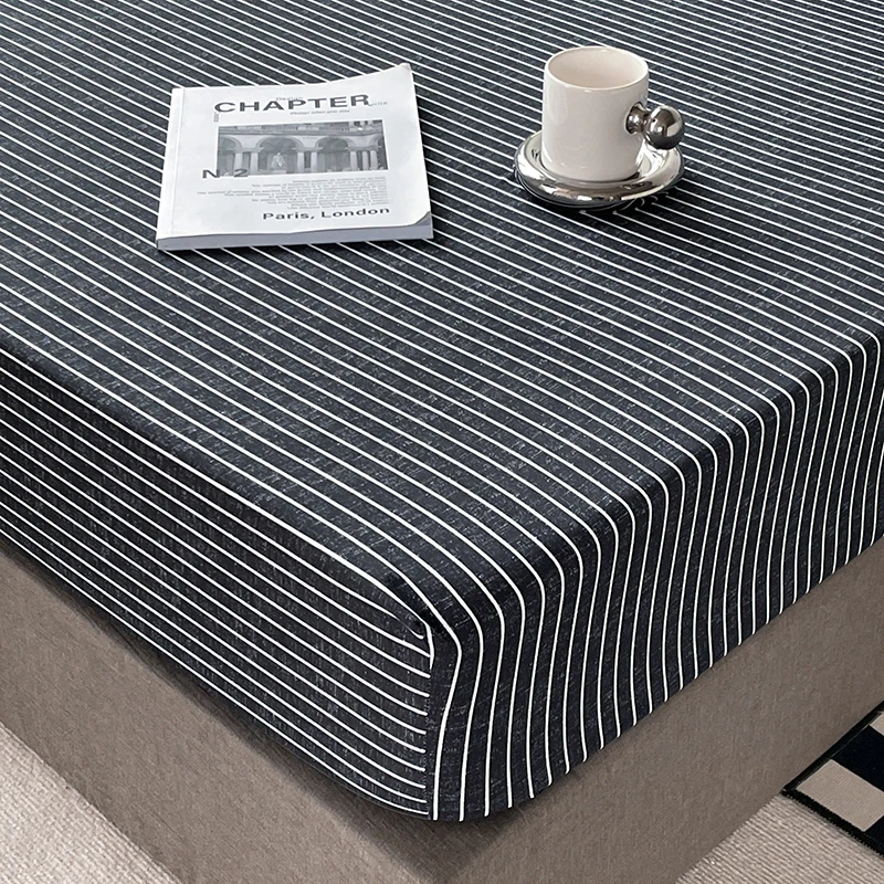 Cotton Fitted Sheet with Elastic Bands Non Slip Adjustable Mattress Cover for Double King Bed Non-Slip 140x200 160x200 200x200cm