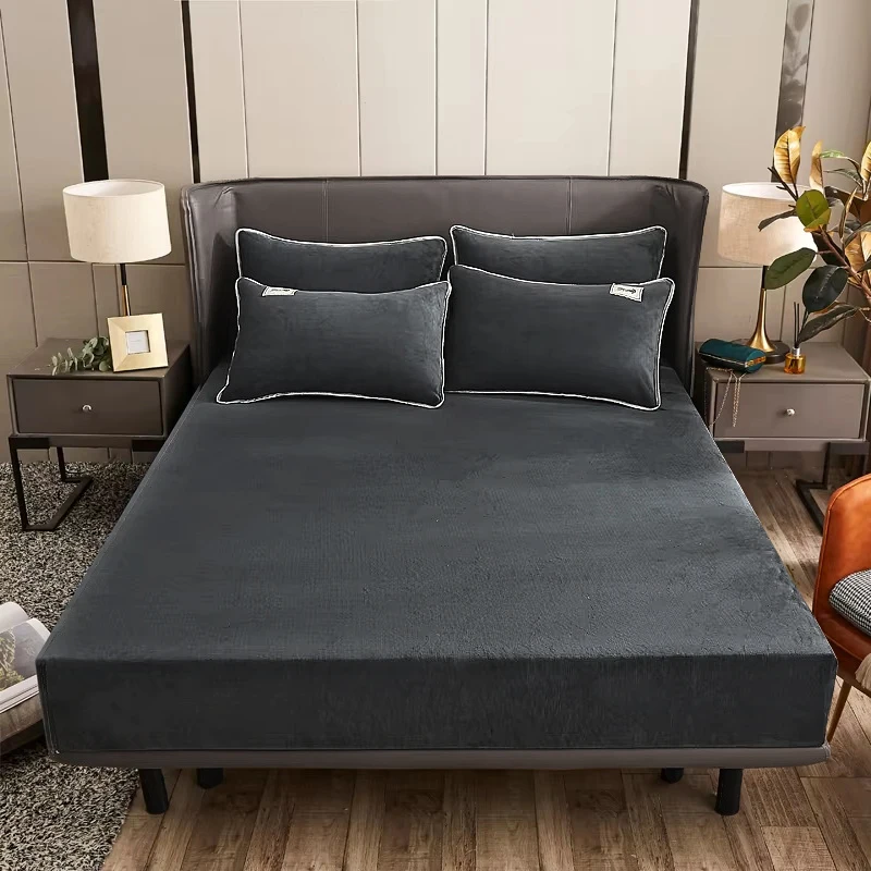 WASART Winter warm coral fleece fitted sheet elastic mattress cover couple thick bed linens luxury double bed king size 150x200
