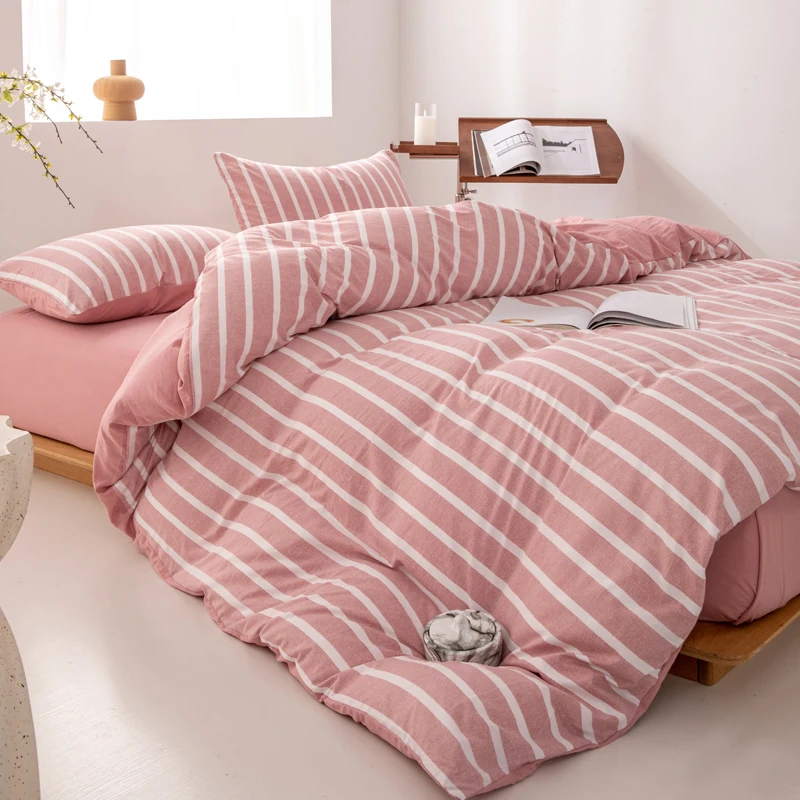 WASART Pink striped bedding four-piece set duvet cover bed sheet with pillowcase 220x240 queen king size four seasons universal
