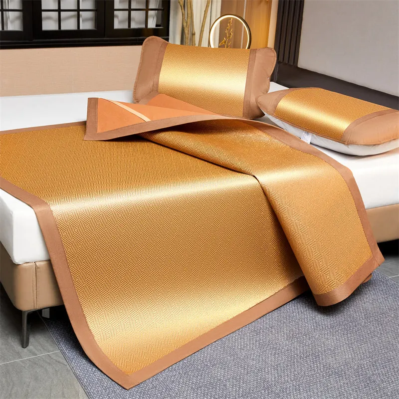 Durable Foldable Bamboo Cooling Mat for Bed Floral Printed Summer Mat for Single Double King Queen Size Bedding Set Mattress Pad