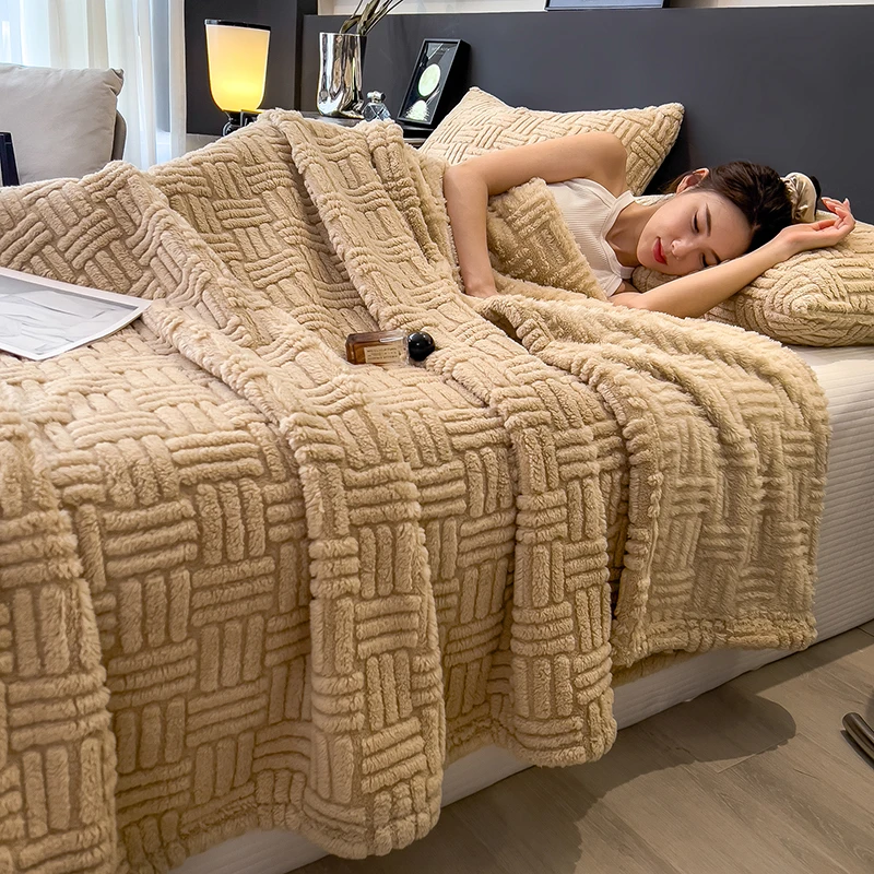 Thick Milk Velvet Warm Blanket for Winter Queen King Size Fleece Sherpa Comforter Cozy Soft Plush Blanket for Bed Sofa Throws