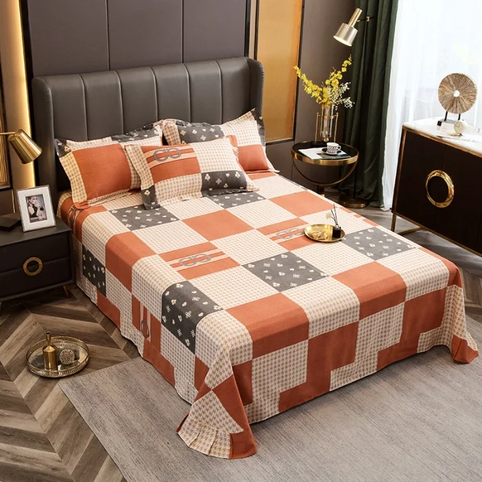 Egyptian Cotton Brushed Flat Bed Sheet Luxury Bed Cover Euro Style Thicken Soft Bed Linens Double Queen King Size(No Pillowcase)