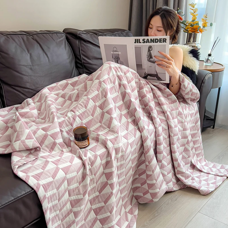 Pure Cotton Throw Blanket Soft Muslin Throws Blankets for Couch, Sofa, Bed Luxury Lightweight Boho Large Summer Blanket Quilt