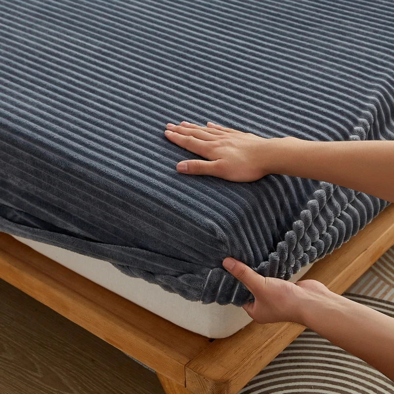 WASART Winter warm coral fleece fitted sheet elastic mattress cover fluffy plush thermal bed linens couple bedding king size 150