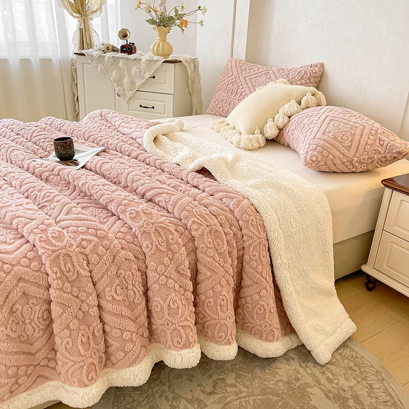 Double Layer Carved Velvet Warm Autumn Winter Blanket for Bed Soft Fluffy Sofa Blankets Cozy Plush Fleece Sofa Cover Blanket Nap