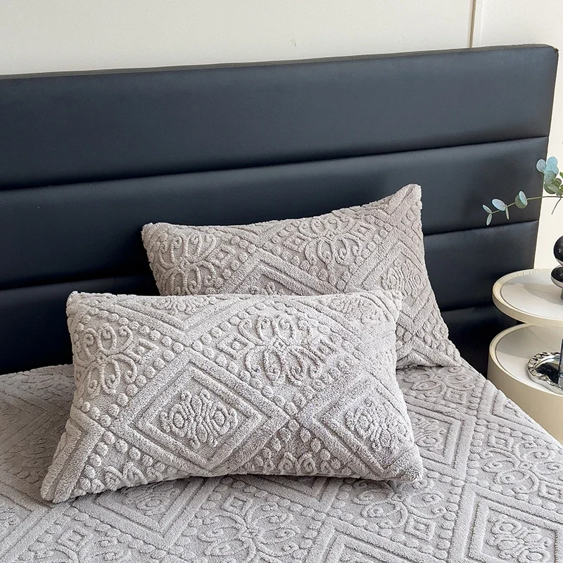 WASART Fluffy coral fleece fitted sheet elastic mattress protector cover winter warm plush bed linen luxury double bed bedding