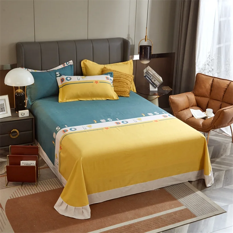 Egyptian Cotton Brushed Flat Bed Sheet Luxury Bed Cover Euro Style Thicken Soft Bed Linens Double Queen King Size(No Pillowcase)