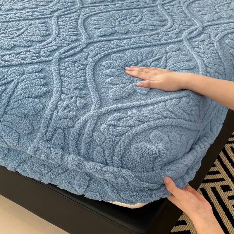 WASART Soft warm coral fleece fitted sheet elastic mattress protector cover retro jacquard winter fluffy plush bed linen 180x200